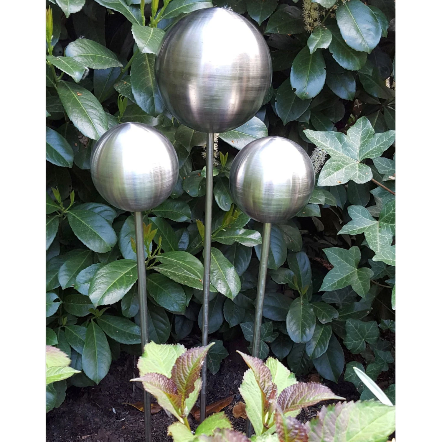 Beetstecker Rosenkugel, 20 Cm, Edelstahl / Matt Gebürstet, Rosenstab 80 Cm 4 Beetstecker Rosenkugel, 20 Cm, Edelstahl / Matt Gebürstet, Rosenstab 80 Cm – Bild 2