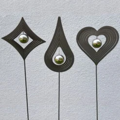 Beetstecker Tropfen Aus Stahl Mit 1 Edelstahl-Kugel, Dunkelgrau Lackiert, Maße 80 X 12 X 4,2 Cm -Gartenbedarf Geschäft 0980404062 4064 Beetstecker Love 3er Set 1 62051