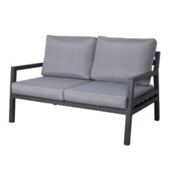 4-teilige Lounge-Gruppe 'Piazza', Tisch Mit Glasplatte, Inklusive Auflagen -Gartenbedarf Geschäft 3910302532 Alu Loungergruppe Piazza 4tlg schwarz inkl Kissen grau Tisch mit Glasplatte3 74482