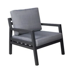 4-teilige Lounge-Gruppe 'Piazza', Tisch Mit Glasplatte, Inklusive Auflagen -Gartenbedarf Geschäft 3910302532 Alu Loungergruppe Piazza 4tlg schwarz inkl Kissen grau Tisch mit Glasplatte4 74481