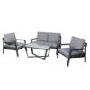 4-teilige Lounge-Gruppe 'Piazza', Tisch Mit Glasplatte, Inklusive Auflagen -Gartenbedarf Geschäft 3910302532 Alu Loungergruppe Piazza 4tlg schwarz inkl Kissen grau Tisch mit Glasplatte7 74479
