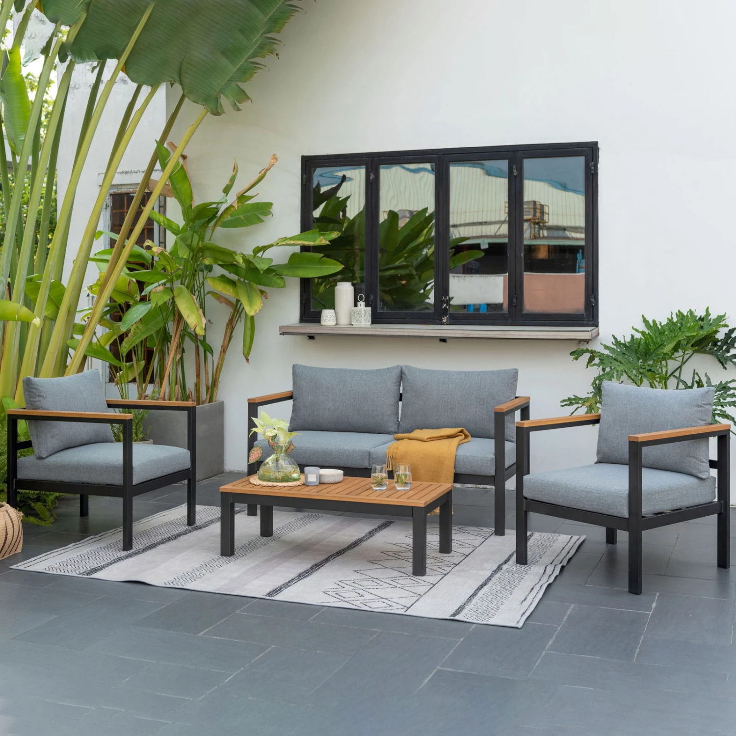 Loungeset 'Kingsbury' Inkl. Auflagen, 5tlg., Dunkelgrau 4 Loungeset 'Kingsbury' Inkl. Auflagen, 5tlg., Dunkelgrau – Bild 2