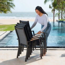 Stapelsessel 'Panama', Schwarz/grau, Ca. 100 X 65 X 62 Cm 10 Stapelsessel 'Panama', Schwarz/grau, Ca. 100 X 65 X 62 Cm -Gartenbedarf Geschäft 3910302712 Alu Stapelstuhl Panama schwarz Textilen 3D mesh grau 3 119337