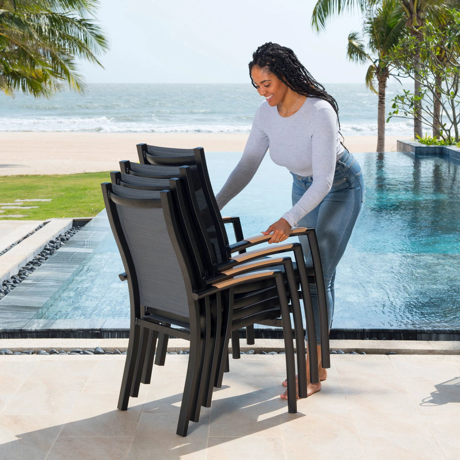 Stapelsessel 'Panama', Schwarz/grau, Ca. 100 X 65 X 62 Cm 6 Stapelsessel 'Panama', Schwarz/grau, Ca. 100 X 65 X 62 Cm – Bild 4