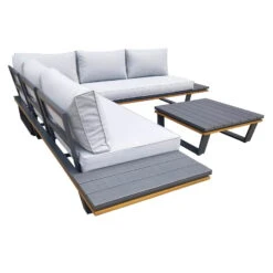 Alu-Eckloungegruppe 'Cahors' Inkl. Kissen, 4tlg., Anthrazit -Gartenbedarf Geschäft 3910302722 Alu Eckloungegruppe Cahors 4tlg anthrazit Holzoptik inkl Kissen grau 2 121754