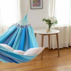 LA SIESTA Hängematte 'Modesta', Lagoon, Single - L 300 X B 140 Cm -Gartenbedarf Geschäft 3940200328 Single Haengematte Modesta Lagoon Bio Baumwolle 5 106086