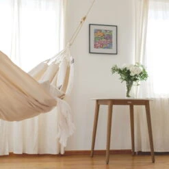 LA SIESTA Hängematte 'Modesta', Latte, Single - L 300 X B 140 Cm -Gartenbedarf Geschäft 3940200330 Single Haengematte Modesta Latte Bio Baumwolle 4 106093