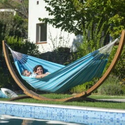 LA SIESTA Hängematte 'Modesta', Azure, Doppel - L 350 X B 160 Cm -Gartenbedarf Geschäft 3940200337 Doppel Haengematte Modesta Azure Bio Baumwolle 3 106111