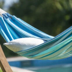 LA SIESTA Hängematte 'Modesta', Azure, Doppel - L 350 X B 160 Cm -Gartenbedarf Geschäft 3940200337 Doppel Haengematte Modesta Azure Bio Baumwolle 4 106112