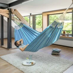 LA SIESTA Hängematte 'Modesta', Azure -Gartenbedarf Geschäft 3940200344 Kingsize Haengematte Modesta Azure Bio Baumwolle 3 106133